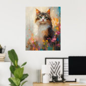 Verdant-Eyed Maine Coon in Spring Flowers Poster (Thuiskantoor)