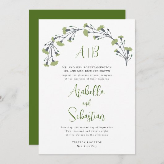 Verdant Floral Arch Wedding Invitation Kaart (Voorkant / Achterkant)
