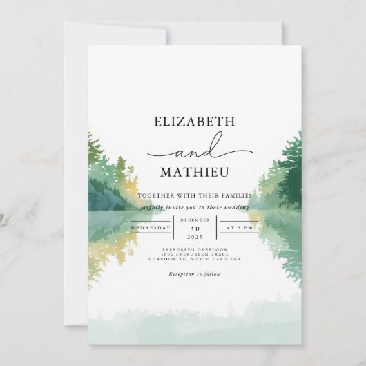 Verdant Forest Lake Wedding Kaart (Voorkant)