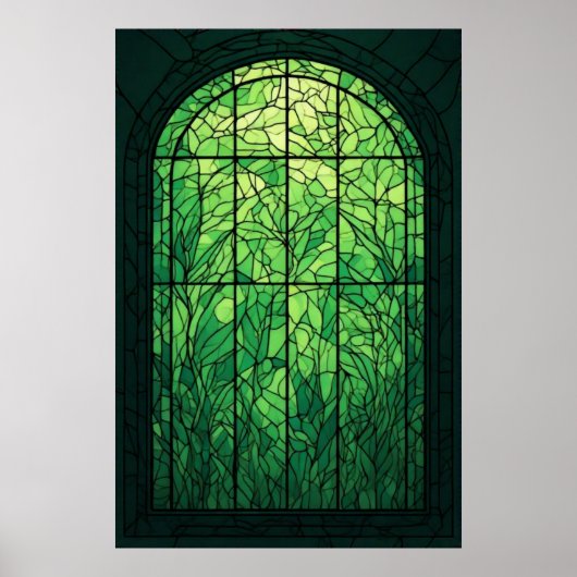 Verdant Glow: een glas-in-loodraam van Natuur Poster (Voorkant)