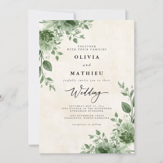 Verdant Green Floral Wedding Kaart (Voorkant)