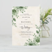 Verdant Green Floral Wedding Kaart (Staand voorkant)