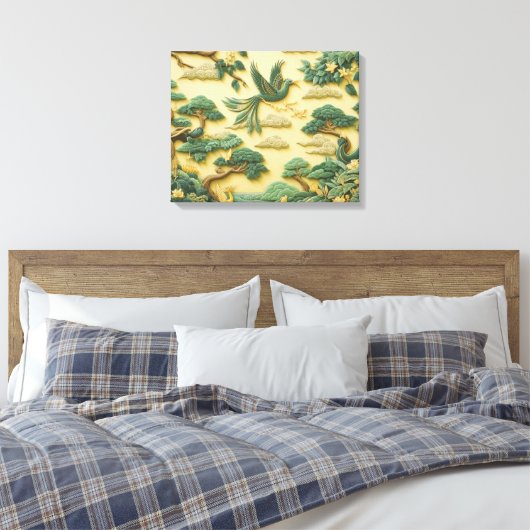 Verdant Harmony: een gebeeldhouwde volière Canvas Afdruk (Insitu (Slaapkamer))
