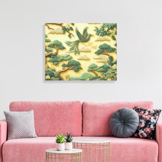 Verdant Harmony: een gebeeldhouwde volière Canvas Afdruk (Insitu (Woonkamer))