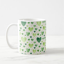 Verdant Hearts: Hand-Painted Emerald & Gold Koffiemok
