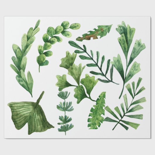 Verdant Impressions Watercolor Green Leaves Wrappi Cadeaupapier (Vlak)