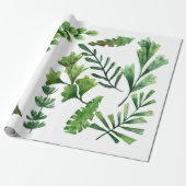 Verdant Impressions Watercolor Green Leaves Wrappi Cadeaupapier (Uitgerold)