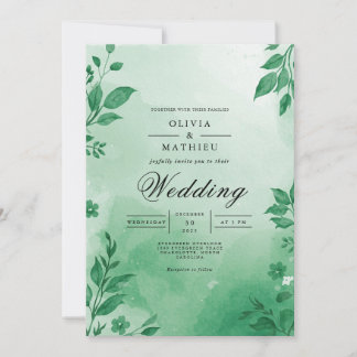 Verdant Leaf Waterverf Wedding Kaart