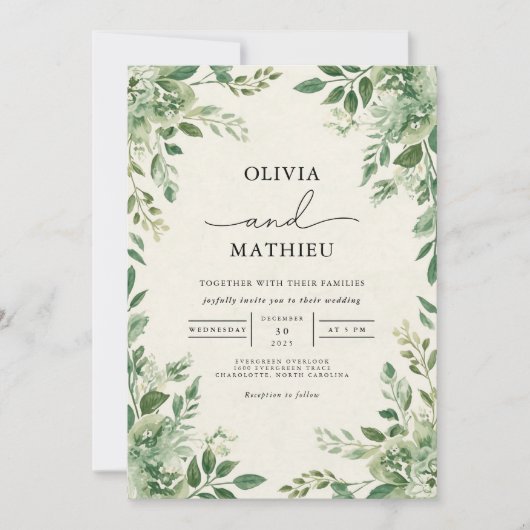 Verdant Leafy Botanical Flourish Wedding Kaart (Voorkant)