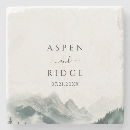 Verdant Peaks Misty Forest Botanical Stone Coaster Stenen Onderzetter (Voorkant)