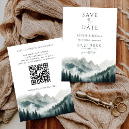 Verdant Peaks Misty Forest Save the Date QR Code Kaart