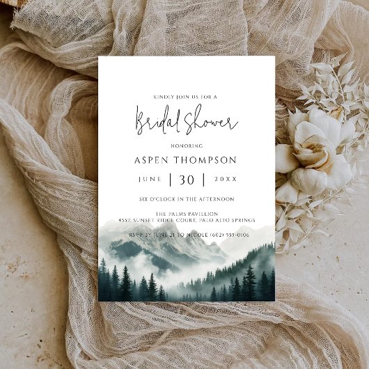 Verdant Peaks Misty Forest Water Bridal Shower  Save The Date