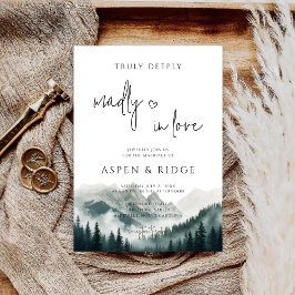 Verdant Peaks Misty Forest Watercolor Wedding  Kaart