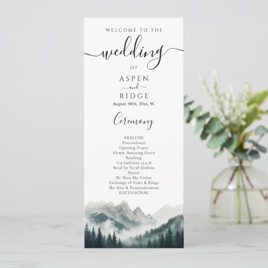 Verdant Peaks Mountain Wedding Program Programmakaart (Staand voorkant)