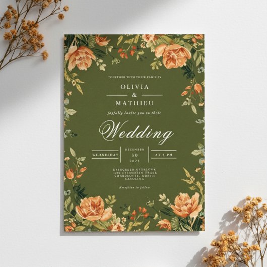 Verdant Peony Bloom Wedding Kaart