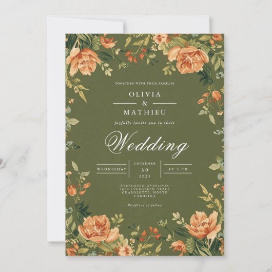 Verdant Peony Bloom Wedding Kaart (Voorkant)