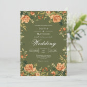 Verdant Peony Bloom Wedding Kaart (Staand voorkant)