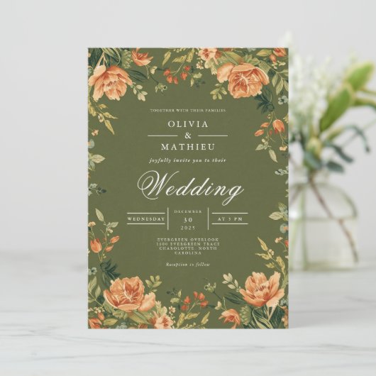 Verdant Peony Bloom Wedding Kaart (Staand voorkant)