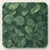 Verdant Rhythm: Tropical Leaf Grid Bier Onderzetter (Voorkant)