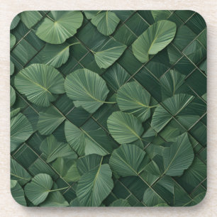 Verdant Rhythm: Tropical Leaf Grid Bier Onderzetter