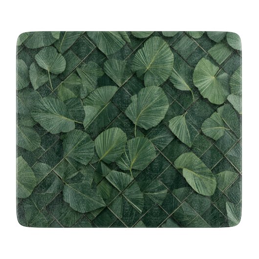 Verdant Rhythm: Tropical Leaf Grid Snijplank (Voorkant)