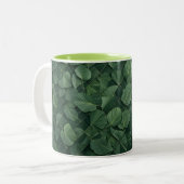 Verdant Rhythm: Tropical Leaf Grid Tweekleurige Koffiemok (Voorkant links)