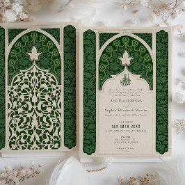 Verdant Smaragd Elegantie Islamitisch Kant Bruilof Kaart
