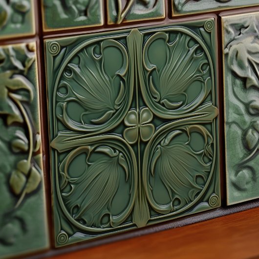 Verdant Symphony Art Nouveau Keramische Tegel Tegeltje