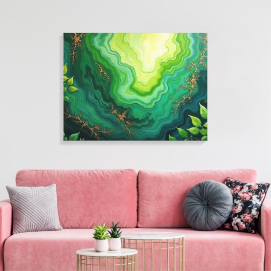 Verdant Veins – 24"x18" Jungle Flow Abstract Fluid Canvas Afdruk (Insitu (Woonkamer))