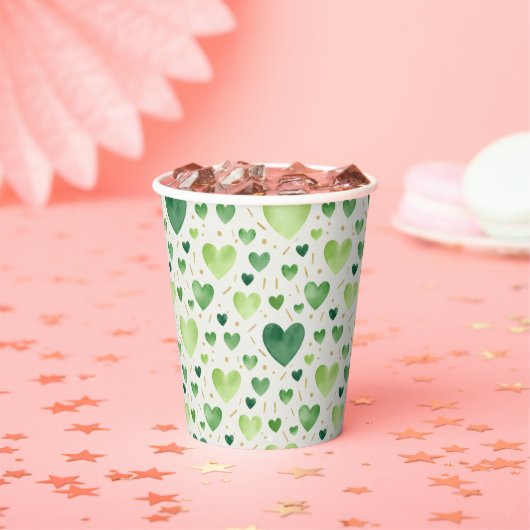 Verdant Watercolor Hearts with Golden Dusting Papieren Bekers (Insitu)
