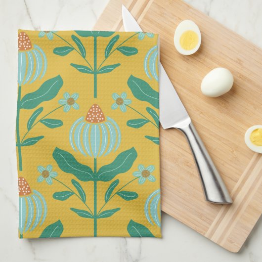 Verdant Whimsy Flowers Yellow Theedoek (Quarter Fold)
