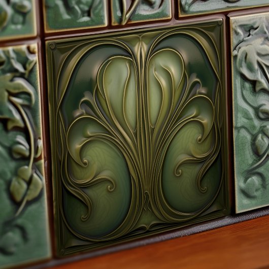 Verdant Whirls Art Nouveau Keramische Tegel Tegeltje
