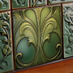 Verdant Whirls Art Nouveau Keramische Tegel Tegeltje<br><div class="desc">Deze verleidelijke keramische tegel is een meesterwerk van de Art Nouveau-stijl, met een betoverende reeks verdante wervelingen en krullen. Het ingewikkelde ontwerp toont een palet van diep bosgroen, olijf en gouden hints, die de naturalistische motieven insluiten die kenmerkend zijn voor de Art Nouveau-beweging. Hoewel de tegel een gestructureerd reliëf lijkt...</div>