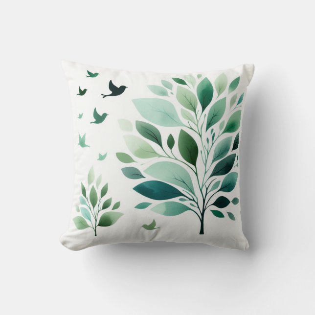 Verdant Whispers Chickadee Kussen (Voorkant)