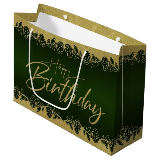 verde de bosque de cumple con flores groot cadeauzakje (Voorkant Gekanteld)