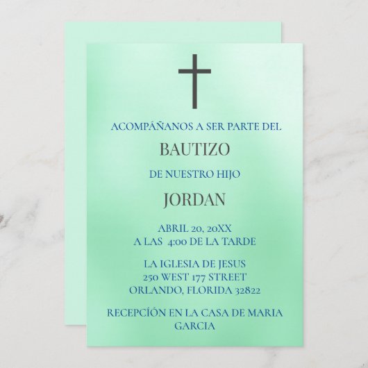 Verde Invitación de bautizo Kaart (Voorkant / Achterkant)