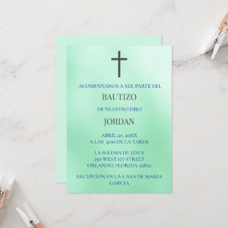 Verde Invitación de bautizo Kaart