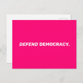 Verdedig de democratie moderne typografie hot pink briefkaart (Voorkant / Achterkant)
