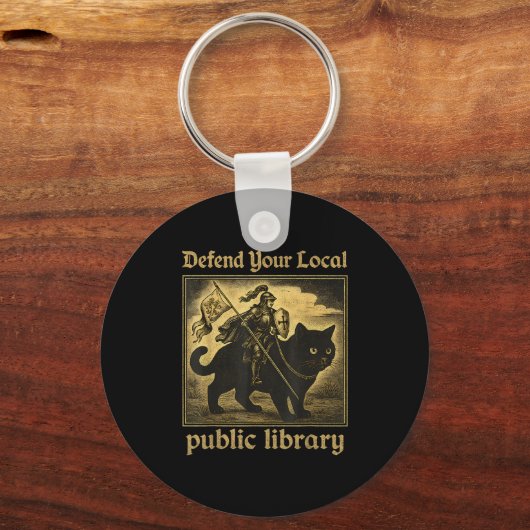 Verdedig uw lokale openbare bibliotheek Cat Knight Sleutelhanger (Voorkant)