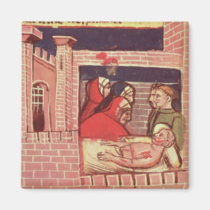 Verdediging van een gewonde man in een kasteel magneet