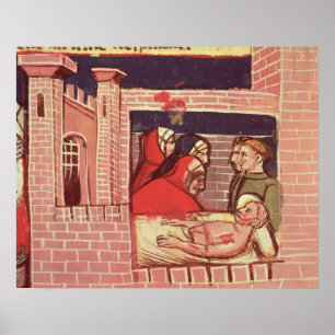 Verdediging van een gewonde man in een kasteel poster