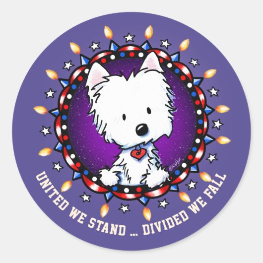 VERDEELD WE HERFST Westie Ronde Sticker (Voorkant)