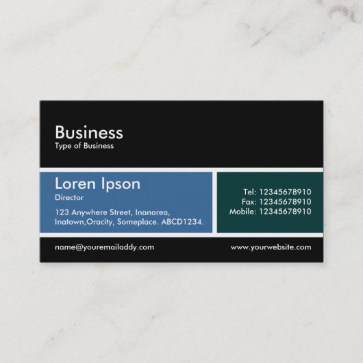 Verdeelde band v2 blauw en donkergroen visitekaartje (Voorkant)