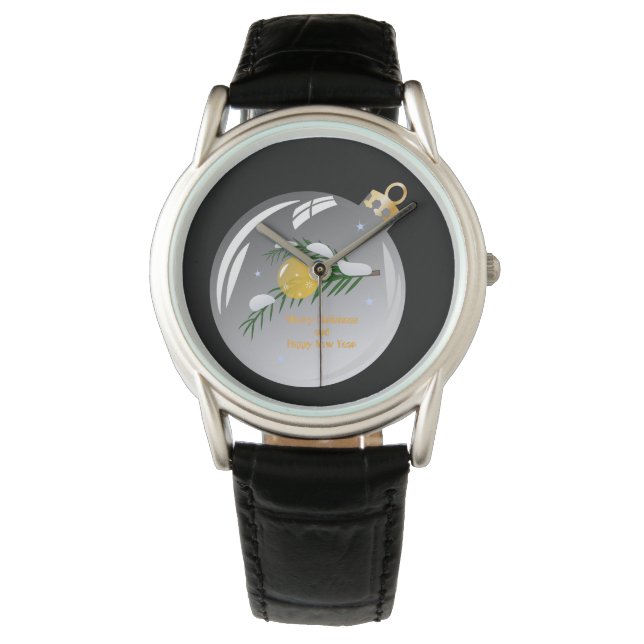 Verdekte kerstbijtak in bauble horloge (Voorkant)