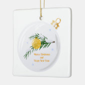 Verdekte kerstbijtak in bauble keramisch ornament (Links)