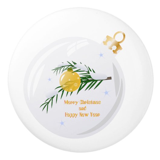 Verdekte kerstbijtak in bauble keramische knop (Voorkant)