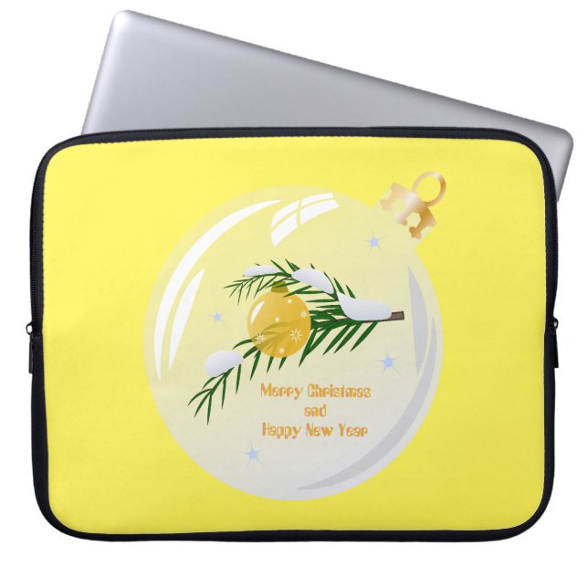 Verdekte kerstbijtak in bauble laptop sleeve (Voorkant)