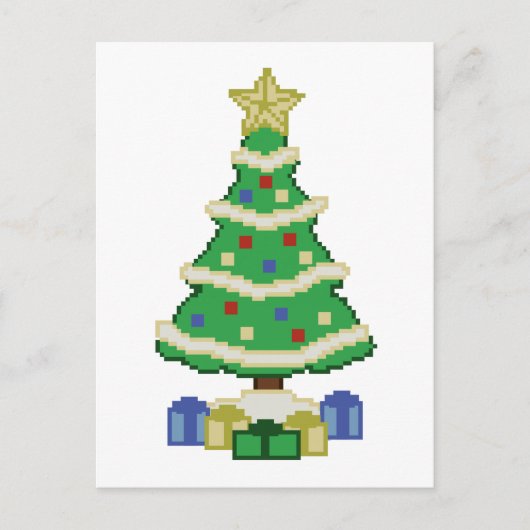 Verdekte kerstboom 8-bits videogame-stijl feestdagenkaart (Voorkant)