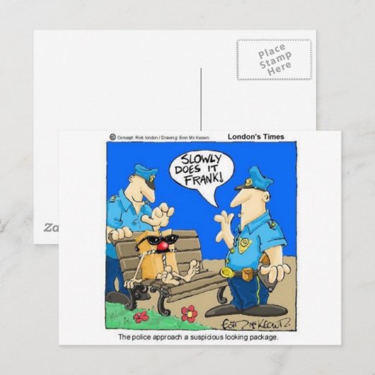 Verdenkelijk pakket Funny Police Cartoon Gifts Briefkaart (Voorkant / Achterkant)
