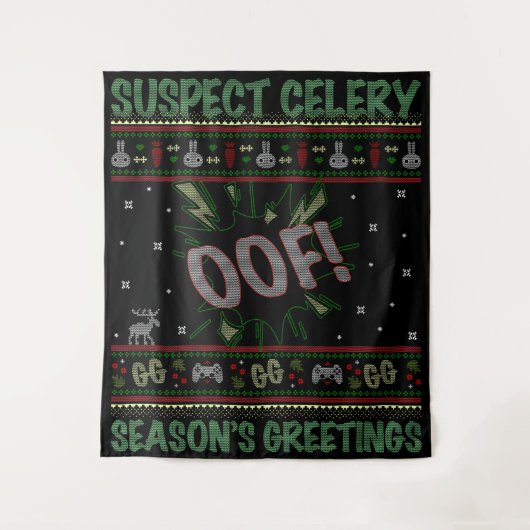 Verdenking op selderij™ Gamer Ugly KerstSweater Wandkleed (Voorkant)